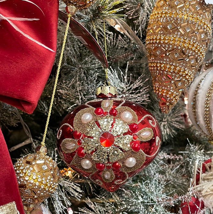 BLANC MARICLÒ Pallina Natalizia Rossa Con Perline