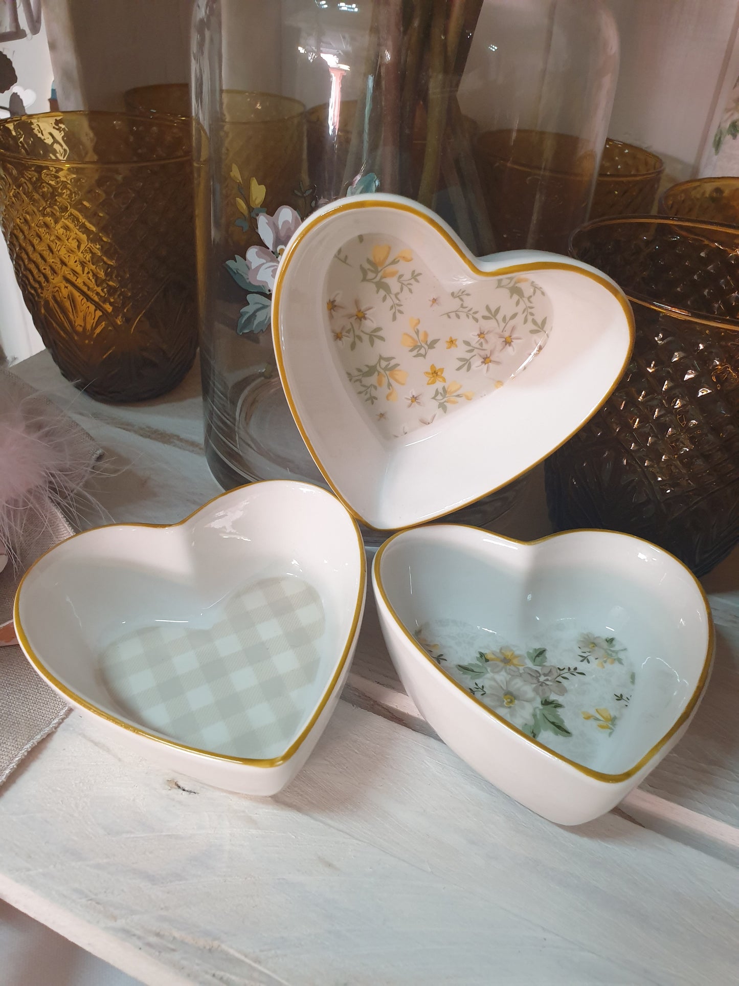 Trio of heart bowls Clarissa Clouds of fabric