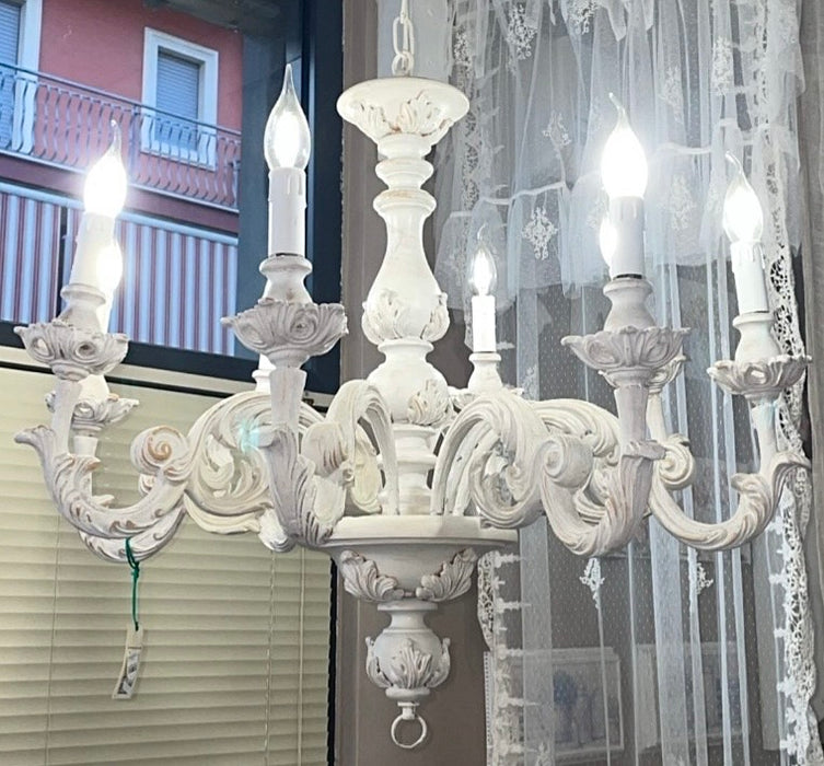 BLANC MARICLÒ Lampadario 8 Luci in Legno intarsiato