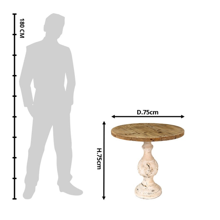 CLAYRE & EEF Tavolino Tondo In Legno Naturale Marrone Con Base Avorio Anticato Ø