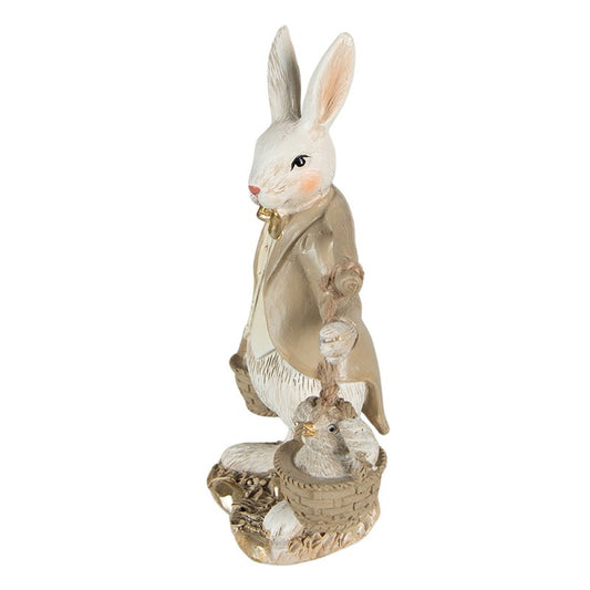 CLAYRE & EEF Statuetta Coniglietto Con Pulcini In Cesto In Resina 17 cm