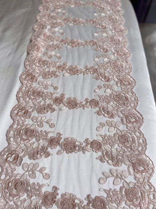 FIORI DI LENA Runner Ovale In Pizzo Rose Pesca 130 cm