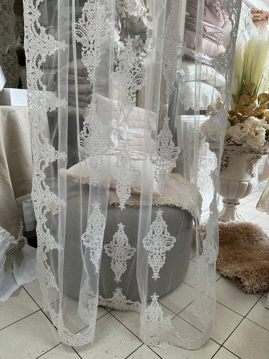 FIORI DI LENA Tenda in Tulle con Pizzo Bianco