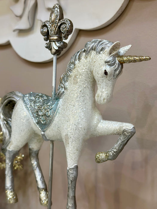 CLAYRE & EEF Unicorno su Piedistallo in Resina con Glitter