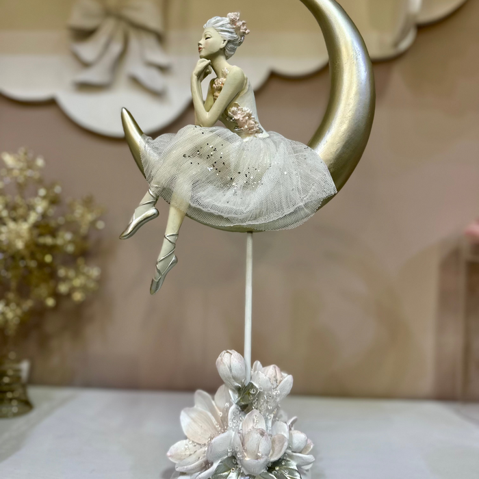 BIANCHI DINO Ballerina Sulla Luna con Fiori su Base