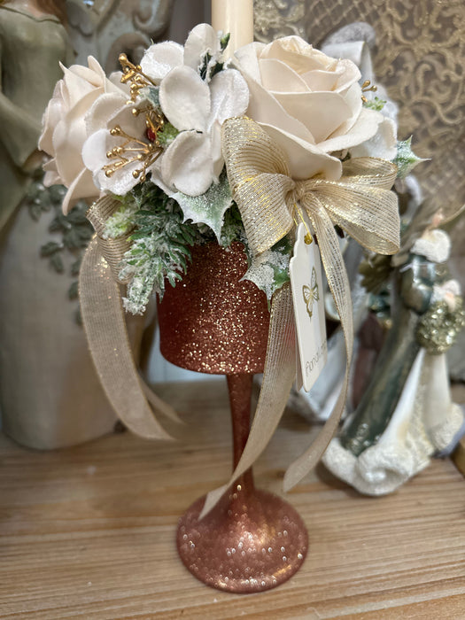 FIORI DI LENA Porta Candela con Rosa Panna in Velluto