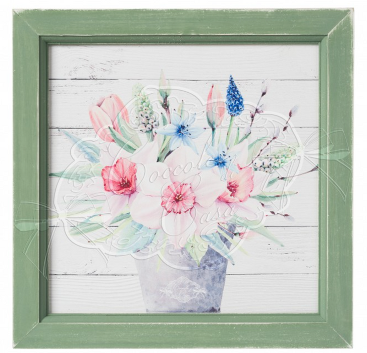 COCCOLE DI CASA Quadro con Tulipani e Cornice Verde in Legno