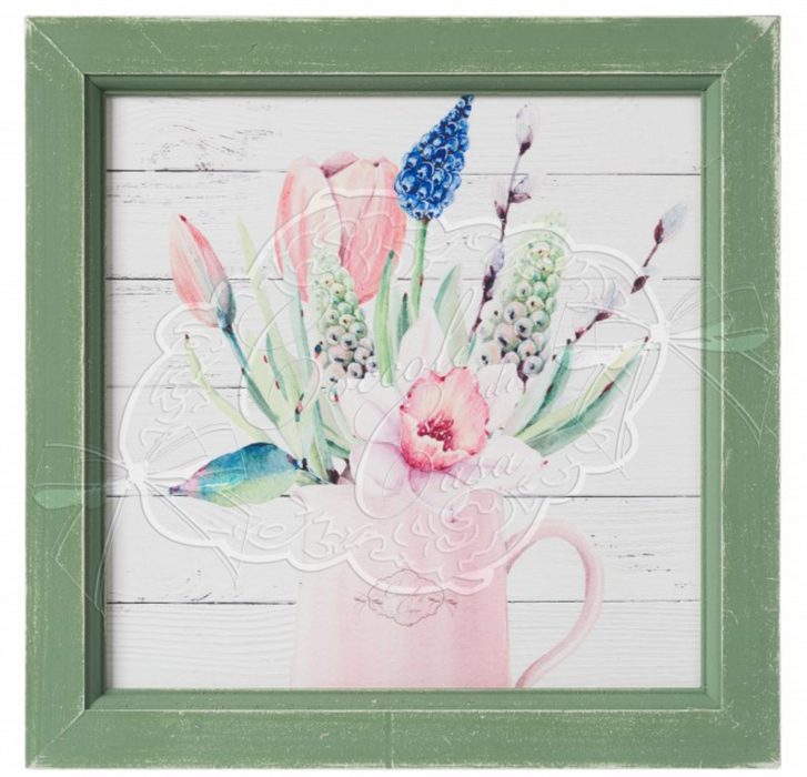 COCCOLE DI CASA Quadro con Tulipani e Cornice Verde in Legno