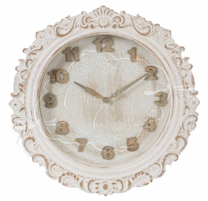 COCCOLE DI CASA Orologio in Legno Intarsiato Bianco Anticato "ARIA" medio