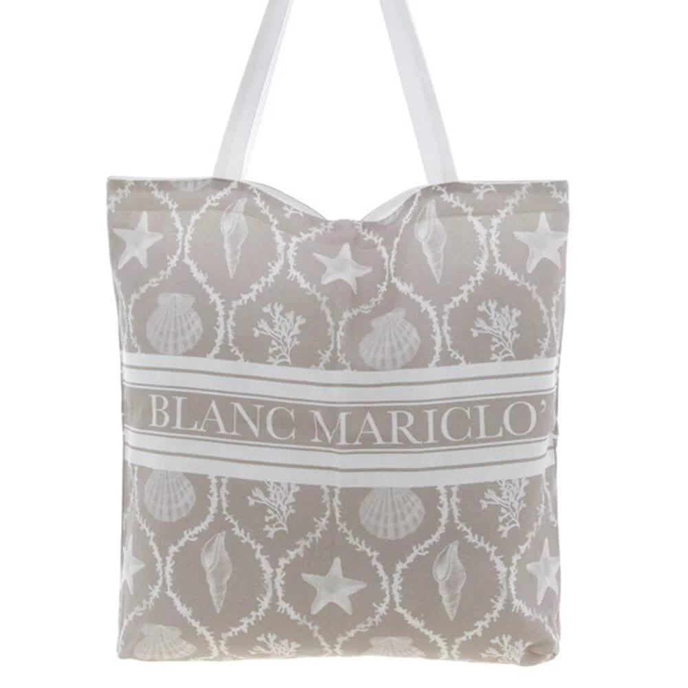 BLANC MARICLÒ Borsa Beige in Cotone con Stampa Marina