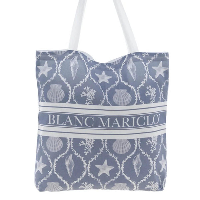 BLANC MARICLÒ Borsa Azzurra in Cotone con Stampa Marina