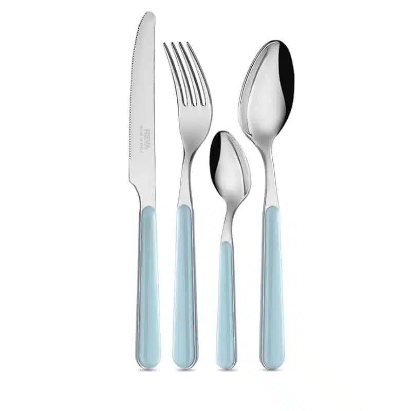 Set of 24 plain light blue cutlery by Neva Posateria
