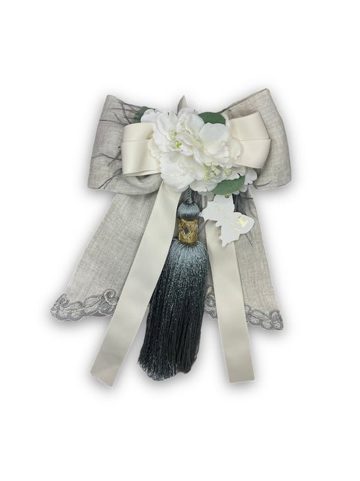 Linen and lace bow with Fiori di Lena tassel